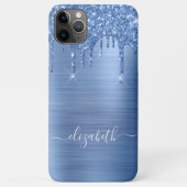 Coques Case-Mate iPhone Parties scintillant gouttes Monogramme bleu (Dos)