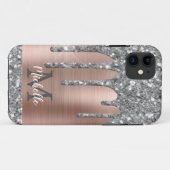 Coques Case-Mate iPhone Parties scintillant gris argent monogramme gouttes (Dos (Horizontal))