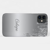 Coques Case-Mate iPhone Parties scintillant gris argent Ombre personnalisé (Dos (Horizontal))