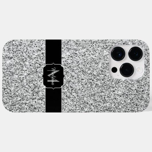 Coques Case-Mate iPhone Parties scintillant gris argent scintille Monogram (Verso (horizontal))