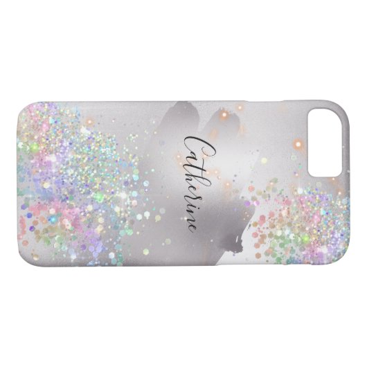 Coques Case-Mate iPhone Parties scintillant holographique confetti argent (Dos (Horizontal))