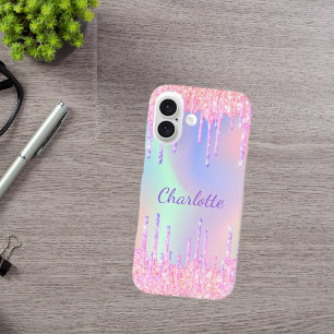 Coques iPhone 16 Parties scintillant holographique rose violet nom 