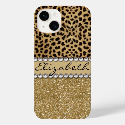 Coques Case-Mate iPhone Parties scintillant Leopard Spot Gold Rhinestone (Verso)