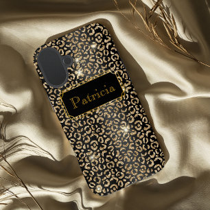 Coques iPhone 16 Plus Parties scintillant lepard glamour noir et or