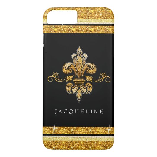 Coques Case-Mate iPhone Parties scintillant Look Faux Or Noir Fleur de Lis (Dos)