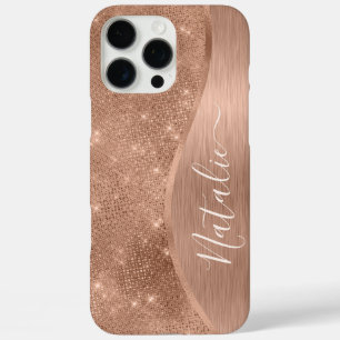 Coques iPhone 16 Pro Max Parties scintillant métal Rose or personnalisé