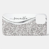 Coques Case-Mate iPhone Parties scintillant métallique blanche Monogramme  (Verso (horizontal))