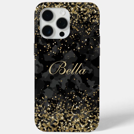 Coques Case-Mate iPhone Parties scintillant moderne Black Gold Girly Nom p (Verso)