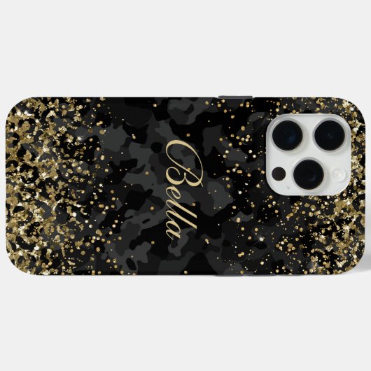 Coques Case-Mate iPhone Parties scintillant moderne Black Gold Girly Nom p (Verso (horizontal))