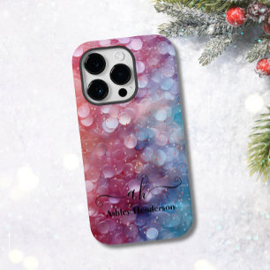 Coque Pour iPhone 14 Pro Parties scintillant moderne bleu rose Ombre Monogr