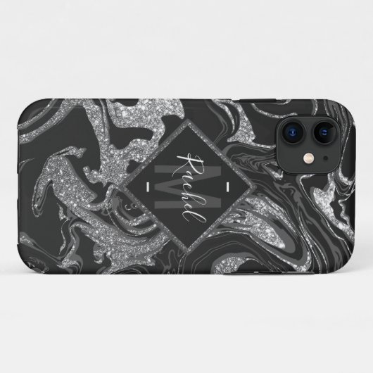Coques Case-Mate iPhone Parties scintillant moderne en gris noir (Dos (Horizontal))