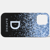 Coques Case-Mate iPhone Parties scintillant moderne noir et bleu monogramm (Verso (horizontal))