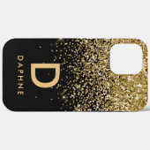 Coques Case-Mate iPhone Parties scintillant moderne noir et or monogramme  (Verso (horizontal))