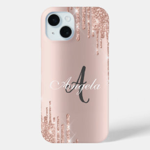 Coque Pour iPhone 15 Parties scintillant modernes Rose Gold, Monogramme