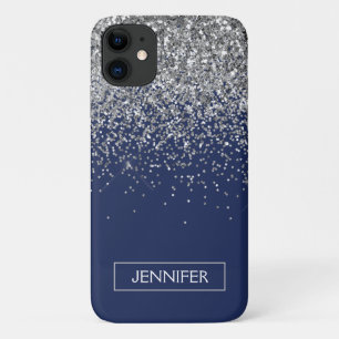 Case-Mate iPhone Case Parties scintillant Monogram Navy Blue Silver Glam