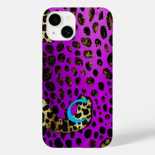 Coque Pour iPhone 14 Parties scintillant monogramme violet Cheetah Leop