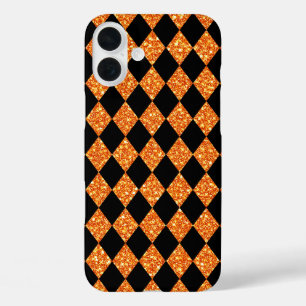 COQUES iPhone 16 PLUS PARTIES SCINTILLANT NOIRE ET ORANGE REGARDER HALLO