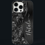 Coques iPhone 16 Pro Max Parties scintillant noire métallique personnalisée<br><div class="desc">Personnalisez facilement ce boîtier de téléphone à motif de parties scintillant en métal brossé noir et glamour avec votre propre nom personnalisé.</div>