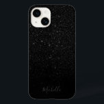 Coque Pour iPhone 14 Parties scintillant noire moderne minimaliste Nom<br><div class="desc">Parties scintillant noire moderne minimaliste coque iphone de nom personnalisé.</div>