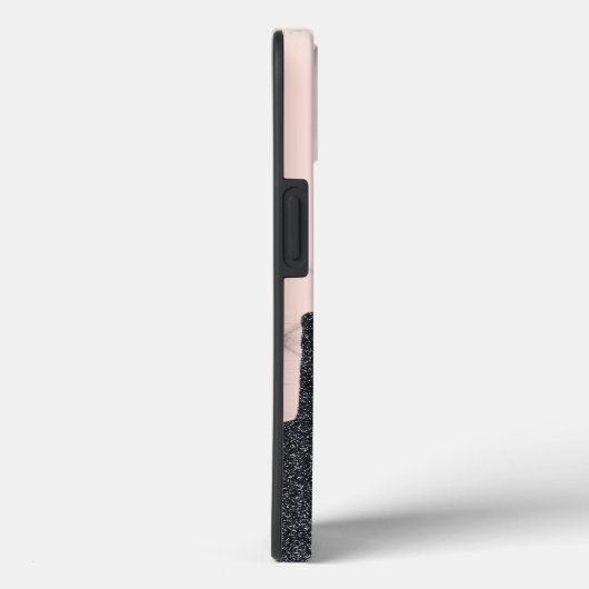 Coques Case-Mate iPhone Parties scintillant noire moderne, Or Rose, Monogr (Verso / Droite)