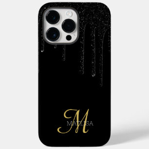 Coque Pour Pour iPhone 14 Pro Max Parties scintillant noire Monogramme Nom Script Pe