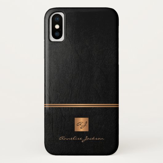 Coques Case-Mate iPhone Parties scintillant or élégant luxe noir monogramm (Dos)