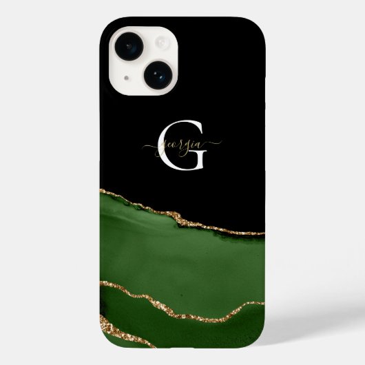 Coques Case-Mate iPhone Parties scintillant or et Agate vert Nom du monogr (Verso)