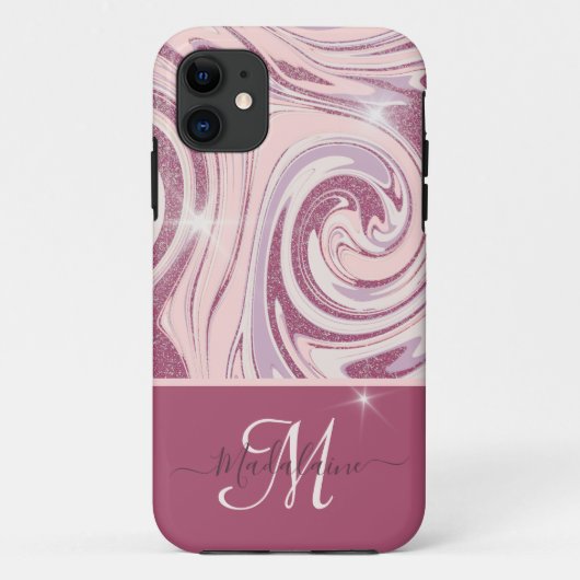 Coques Case-Mate iPhone Parties scintillant or Rose amusant Monogramme coq (Dos)