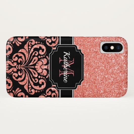 Coques Case-Mate iPhone Parties scintillant or rose Damask (Dos (Horizontal))