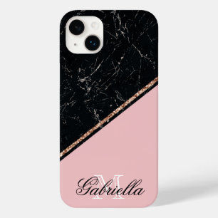 Coque Pour iPhone 14 Plus Parties scintillant or Rose en marbre noir