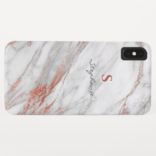 Coques Case-Mate iPhone Parties scintillant or Rose et monogramme blanc (Dos (Horizontal))