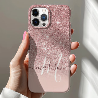 Case-Mate iPhone Case Parties scintillant or Rose fille Nom du monogramm