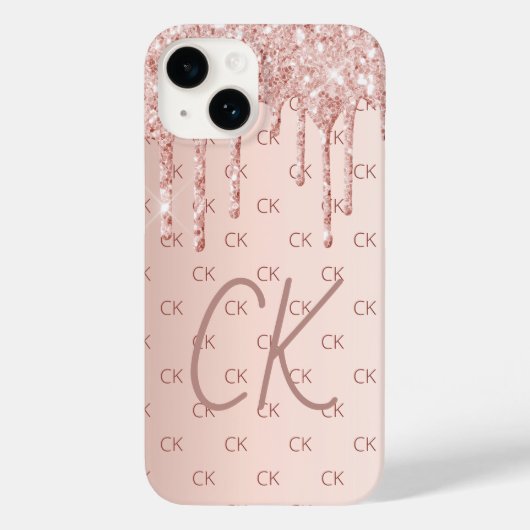 Coques Case-Mate iPhone parties scintillant or rose gouttes monogramme ini (Verso)