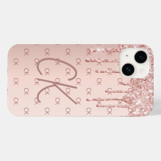 Coques Case-Mate iPhone parties scintillant or rose gouttes monogramme ini (Verso (horizontal))