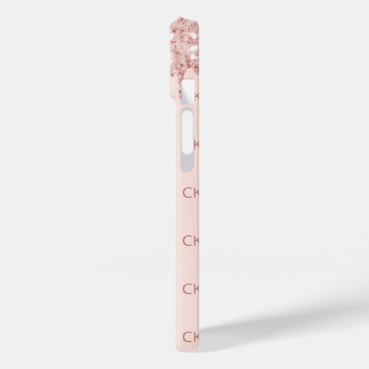 Coques Case-Mate iPhone parties scintillant or rose gouttes monogramme ini (Verso / Gauche)