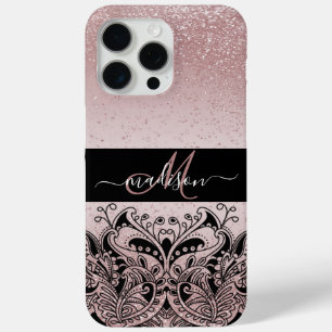 Coque iPhone 15 Pro Max Parties scintillant or Rose Monogramme