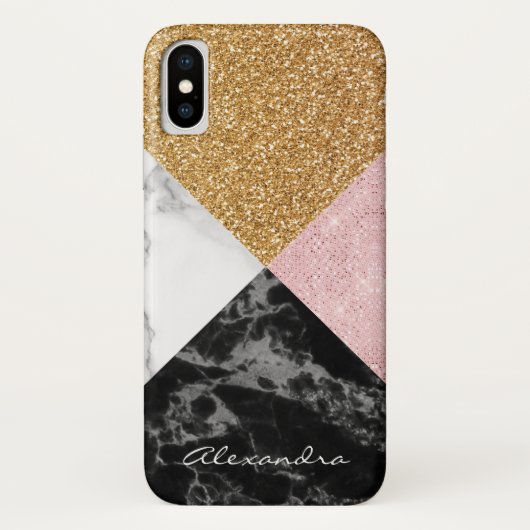 Coques Case-Mate iPhone Parties scintillant or Rose Monogramme et marbre n (Dos)