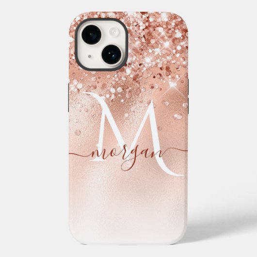 Coques Case-Mate iPhone Parties scintillant Peach Rose or Monogramme (Verso)