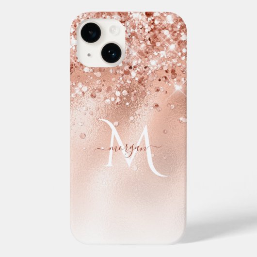 Coques Case-Mate iPhone Parties scintillant Peach Rose or Monogramme (Verso)