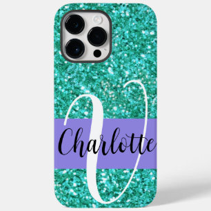 Coque Pour Pour iPhone 14 Pro Max parties scintillant pétillante turquoise monogramm
