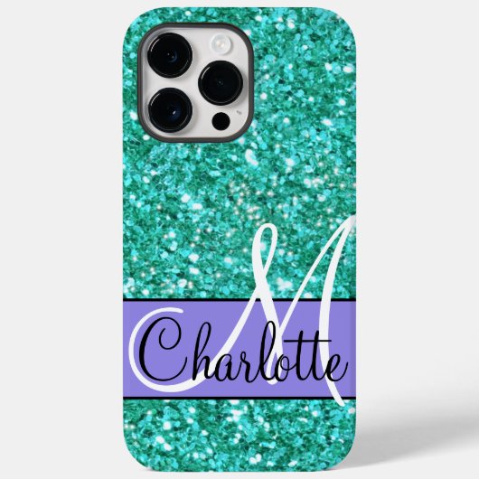 Coques Case-Mate iPhone parties scintillant pétillante turquoise monogramm (Verso)