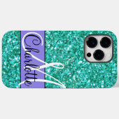 Coques Case-Mate iPhone parties scintillant pétillante turquoise monogramm (Verso (horizontal))