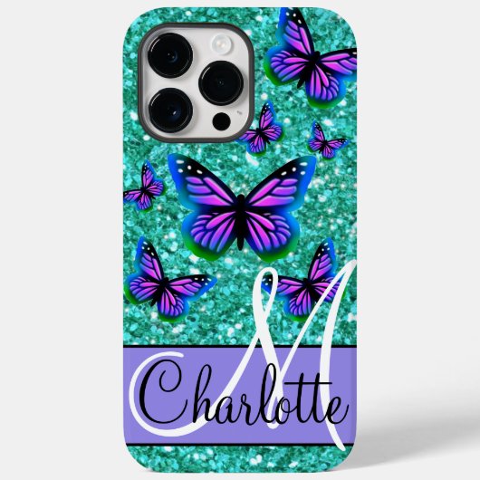 Coques Case-Mate iPhone parties scintillant pétillante turquoise, papillon (Verso)