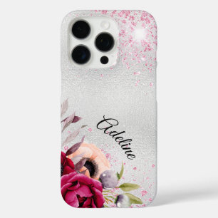 Coques iPhone 16 Pro Parties scintillant rose argenté bouillon bordeaux
