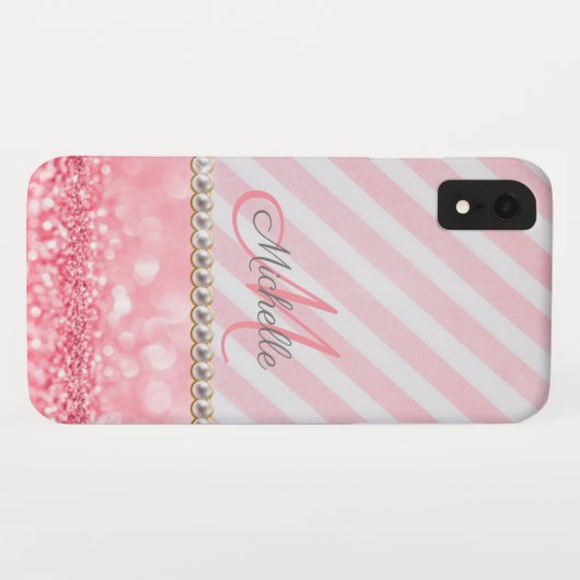 Coques Case-Mate iPhone Parties scintillant rose, Bande Chevron Personnali (Dos (Horizontal))