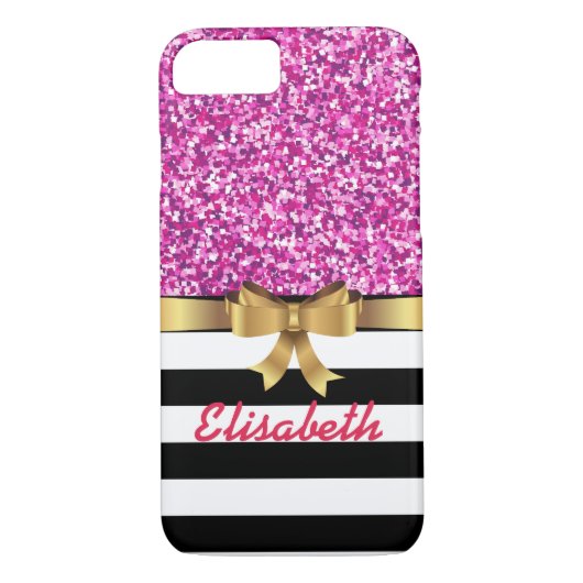 Coques Case-Mate iPhone Parties scintillant ROSE BLACk blanc rayé OR BAS M (Dos)