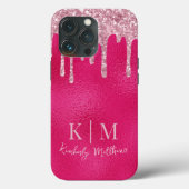Coques Case-Mate iPhone Parties scintillant rose chaud glamour Initiales (Verso)