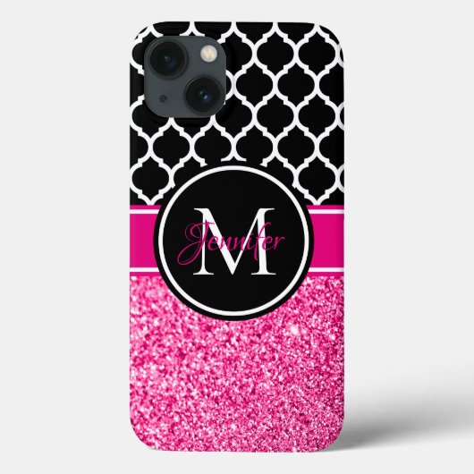 Coques Case-Mate iPhone Parties scintillant rose chaud noir et blanc Trell (Verso)