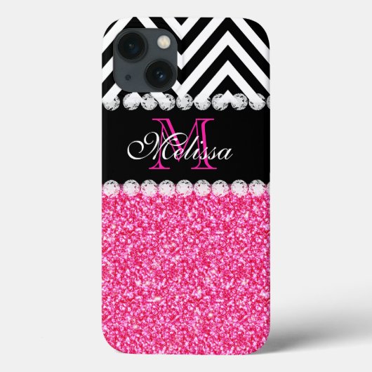 Coques Case-Mate iPhone Parties scintillant ROSE CHEVRON NOIR MONOGRAM (Verso)
