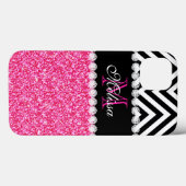 Coques Case-Mate iPhone Parties scintillant ROSE CHEVRON NOIR MONOGRAM (Verso (horizontal))